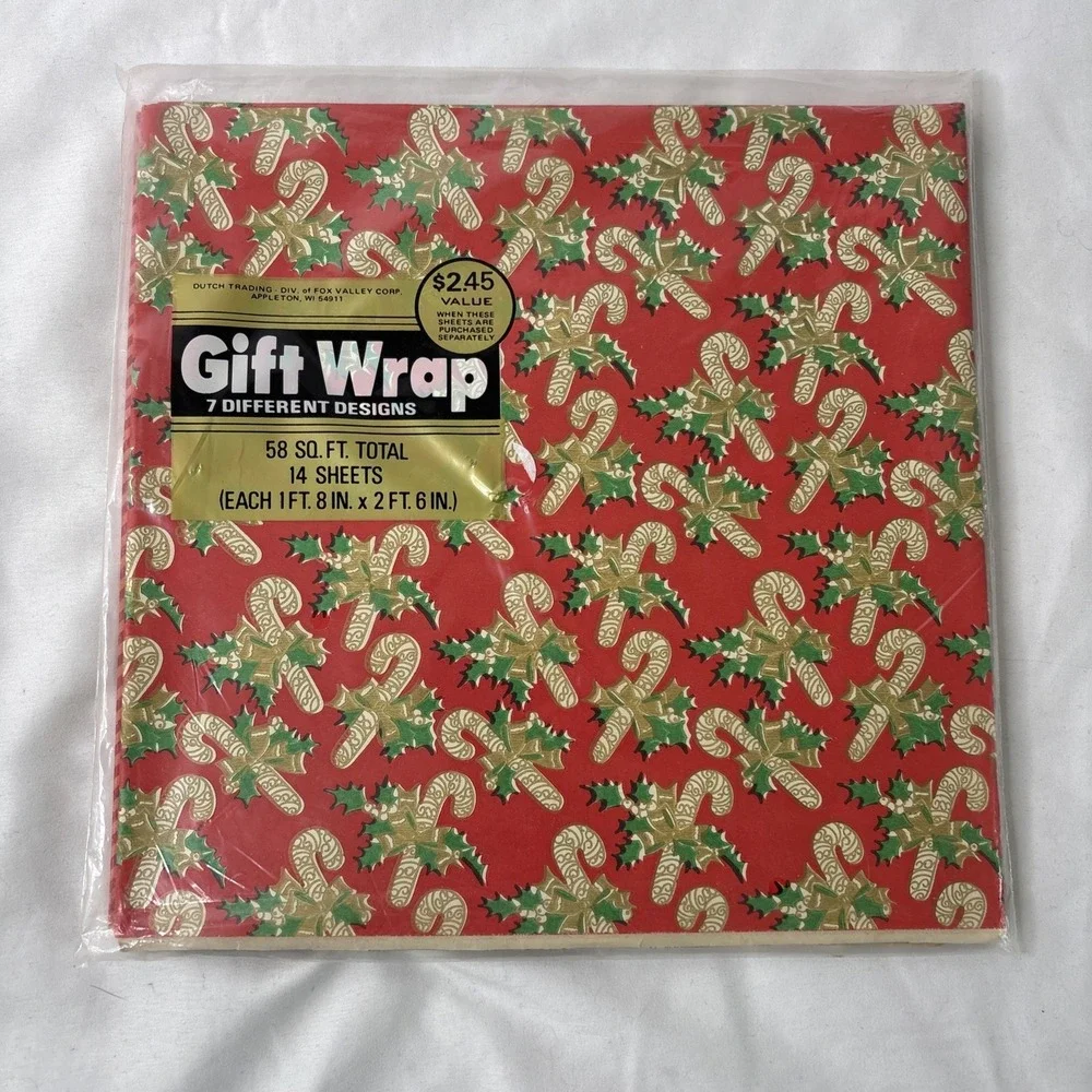 Vtg Lot Of 4 Christmas Wrapping Paper NOS Sealed 187 Sq Ft Total Red Poinsettia